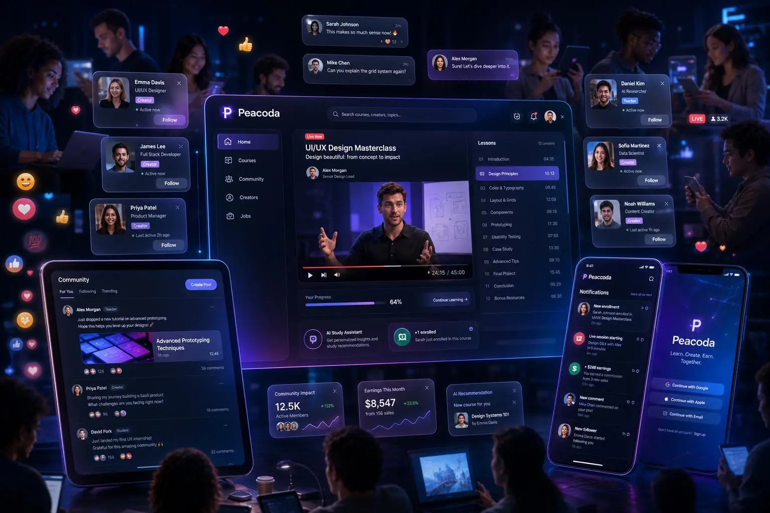 The Peaceoda ecosystem - connected learning, community, and creator interfaces